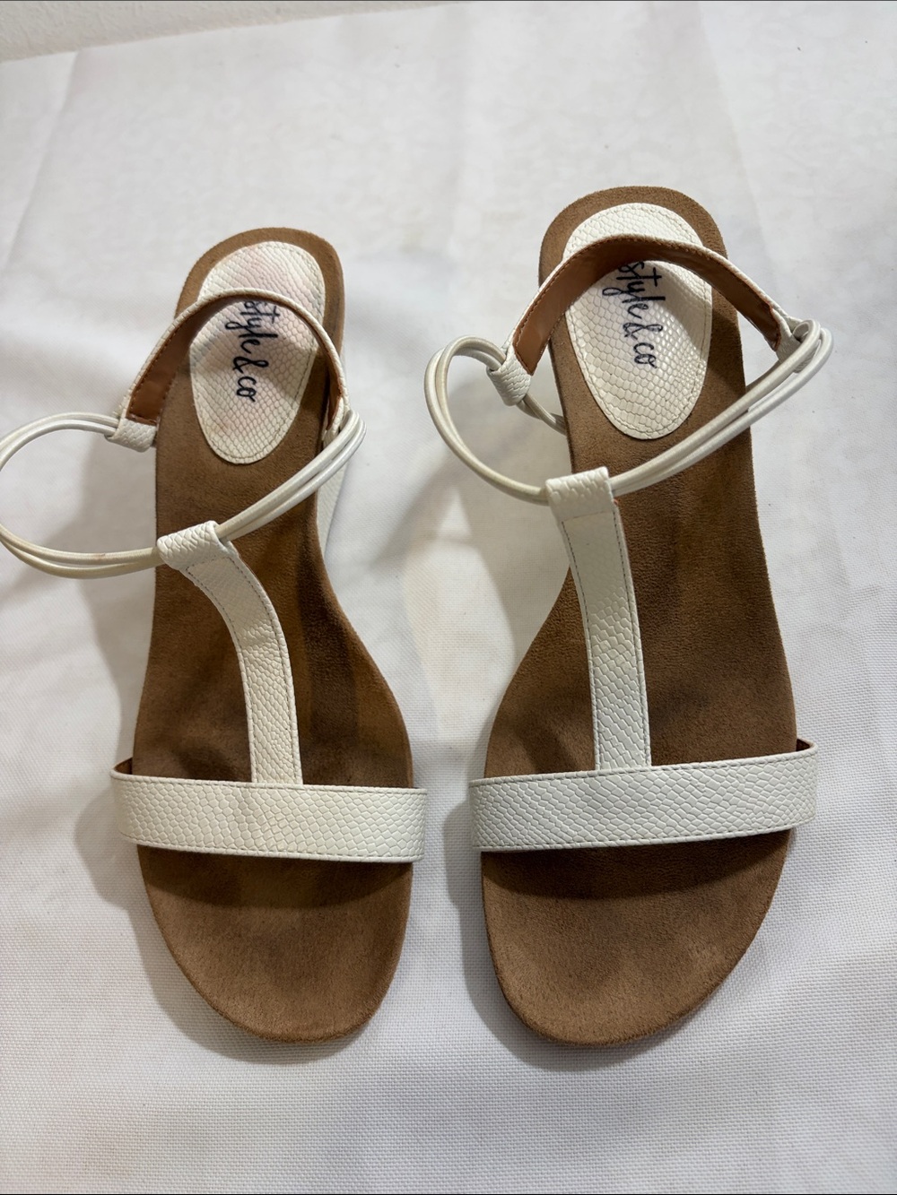 Style & Co. White T-Strap Ankle Strap Sandals